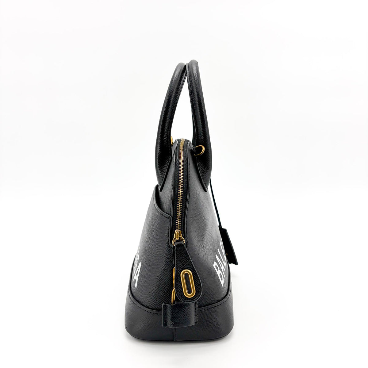 Balenciaga Logo Ville Leather, Black, Calfskin, Handbag