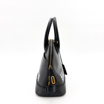 Balenciaga Logo Ville Leather, Black, Calfskin, Handbag