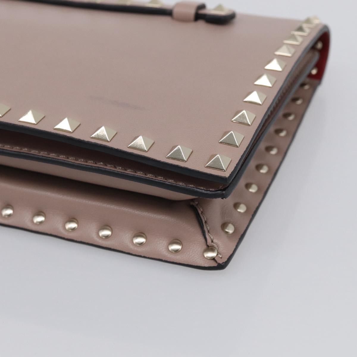 Valentino Garavani Rockstud Flap Clutch Leather, Beige, Leather, Clutch