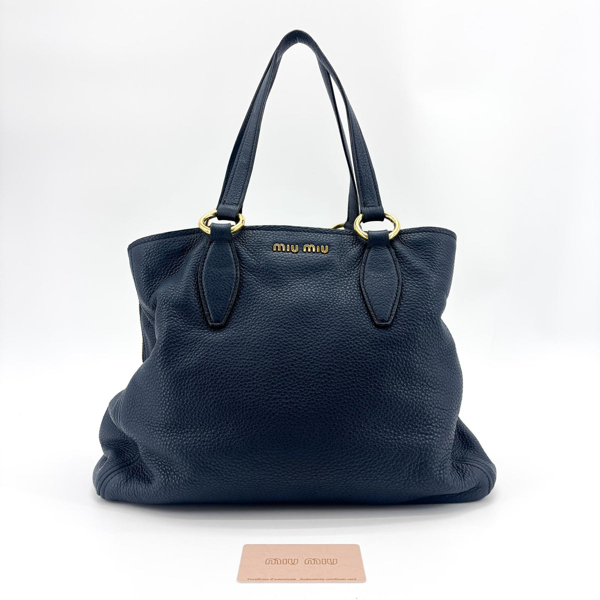 Miu Miu Phenix Convertible Leather, Navy, Leather, Tote Bag