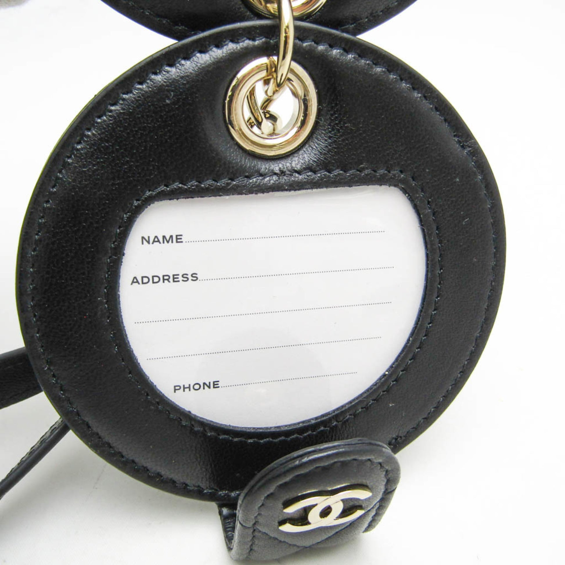 Chanel Name Tag Quilted Leather, Black, Leather, Charm