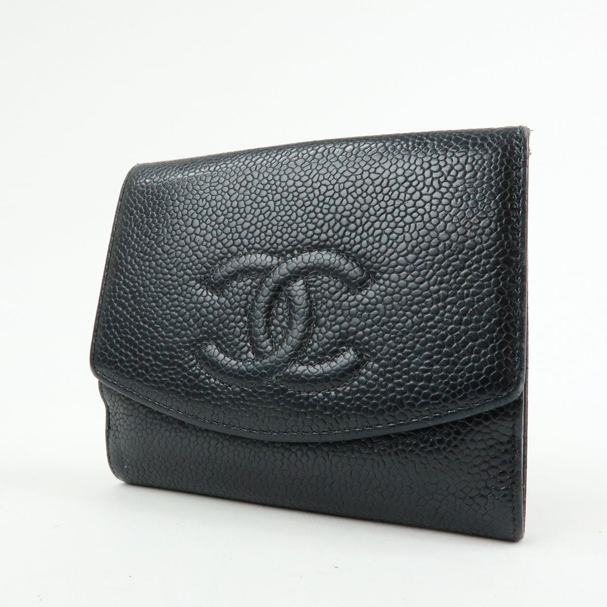 Chanel Vintage Timeless Bifold Caviar, Black, Leather, Wallet