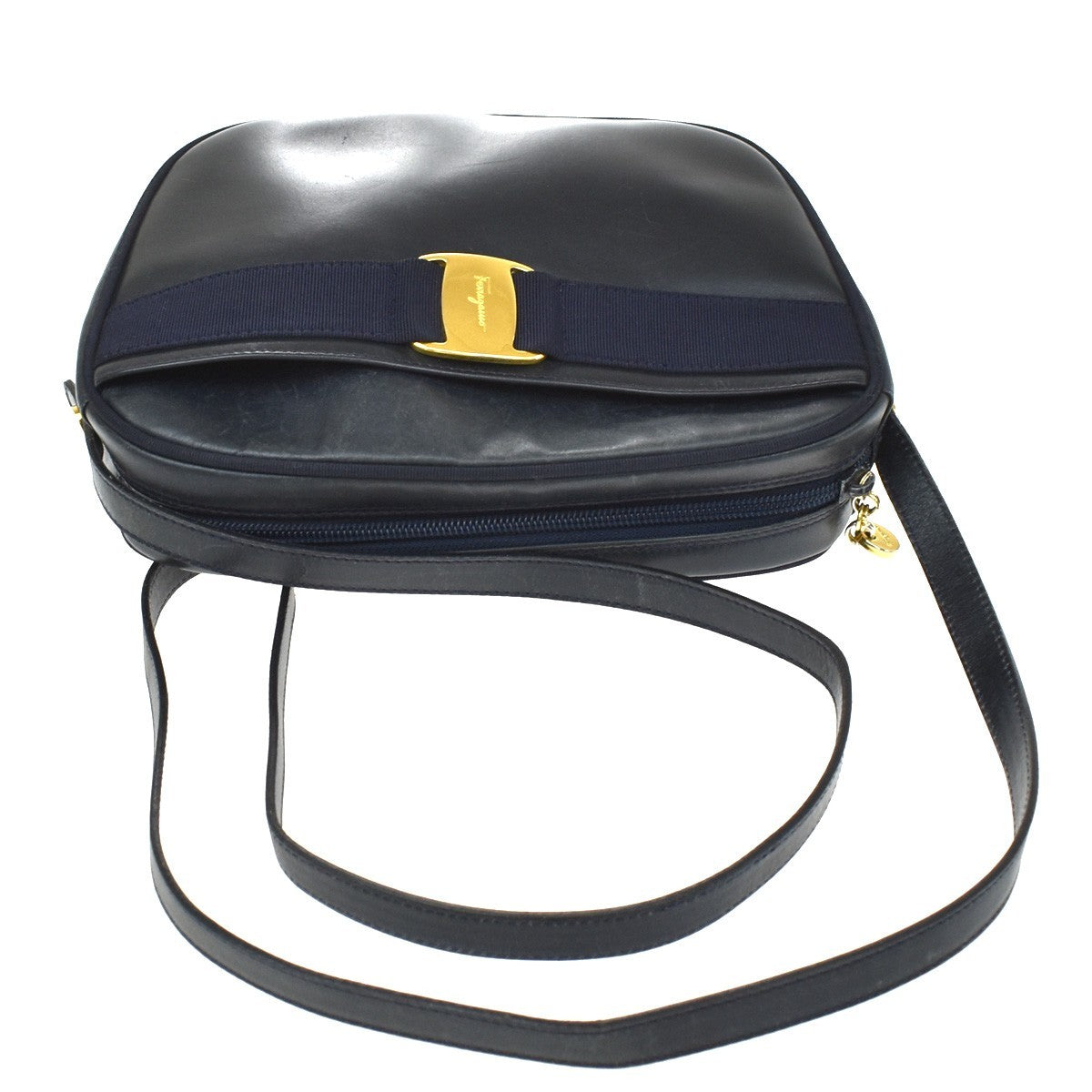 Salvatore Ferragamo Vara Bow Camera Leather, Navy, Leather, Shoulder Bag