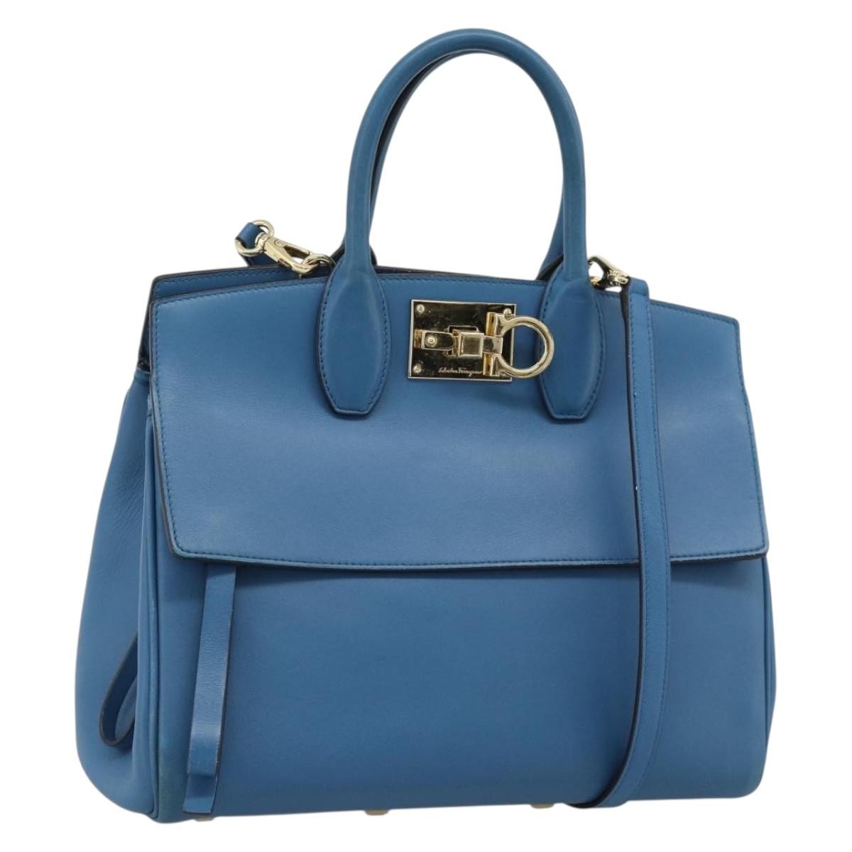 Salvatore Ferragamo Studio Portfolio Leather, Blue, Leather, Briefcase