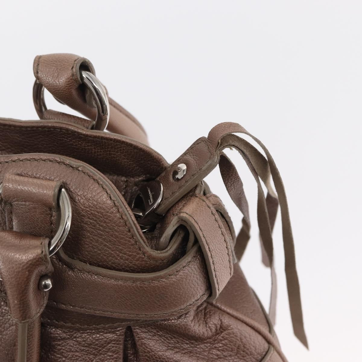 Salvatore Ferragamo Gancini Leather, Beige, Leather, Handbag