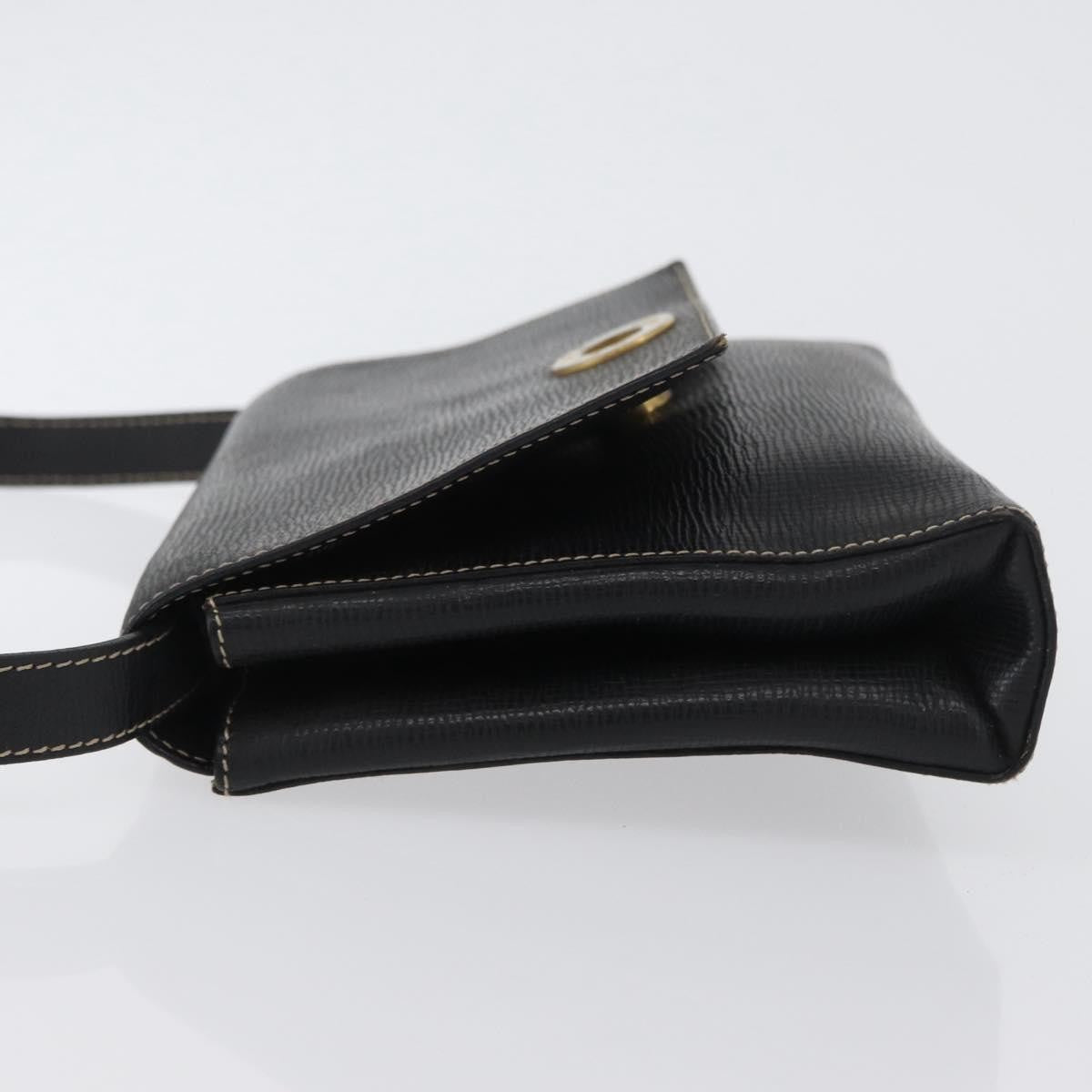 Celine Circle Logo Leather, Black, Leather, Shoulder Bag