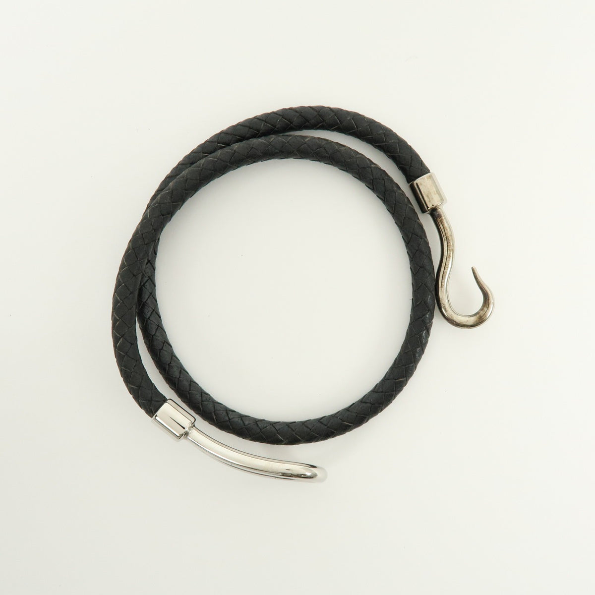 Hermes Jumbo Hook Double Tour Leather and Metal, Black, Leather, Bracelet