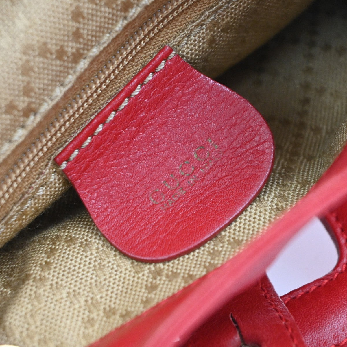 Gucci Vintage Bamboo Leather, Red, Leather, Backpack