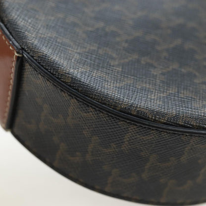 Celine Round Purse on Strap Triomphe Coated Canvas, Black, PVC, Shoulder Bag
