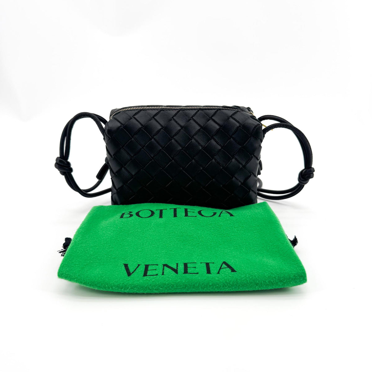 Bottega Veneta Loop Intrecciato Nappa, Black, Leather, Crossbody Bag