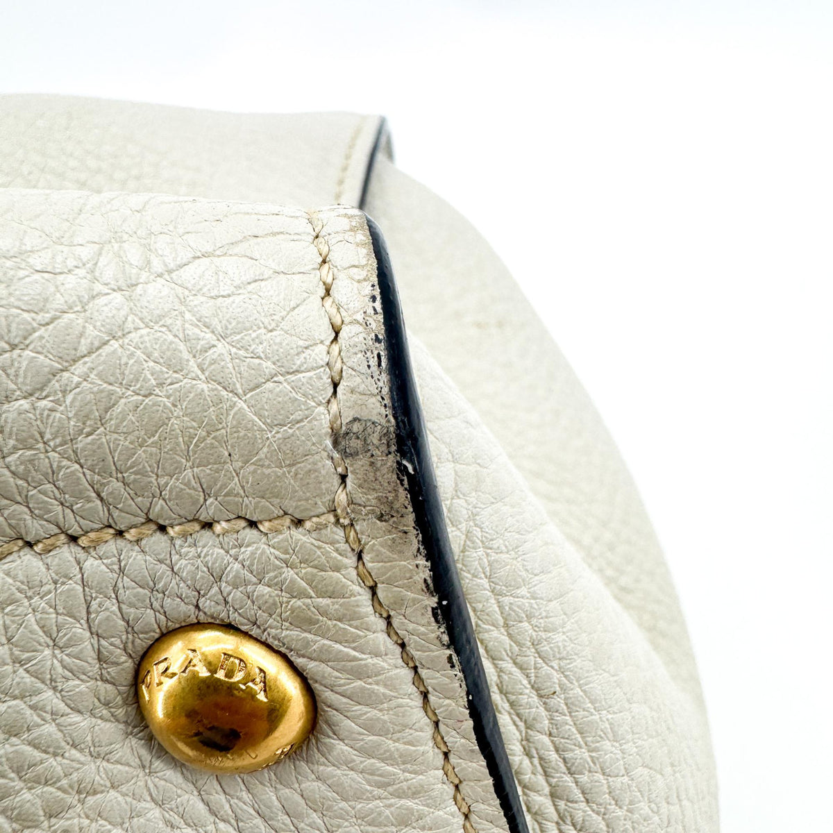 Prada Convertible Shopper Tote Vitello Daino, Gray, Leather, Tote Bag
