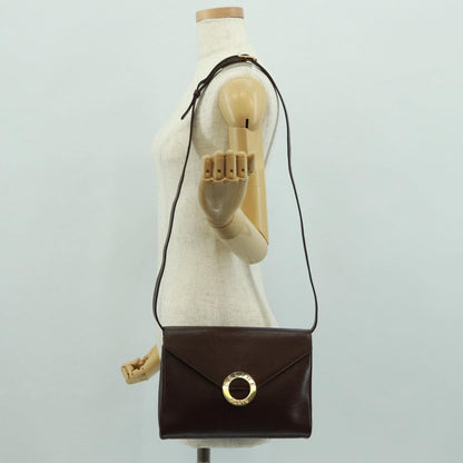 Celine Circle Logo Leather, Brown, Leather, Shoulder Bag
