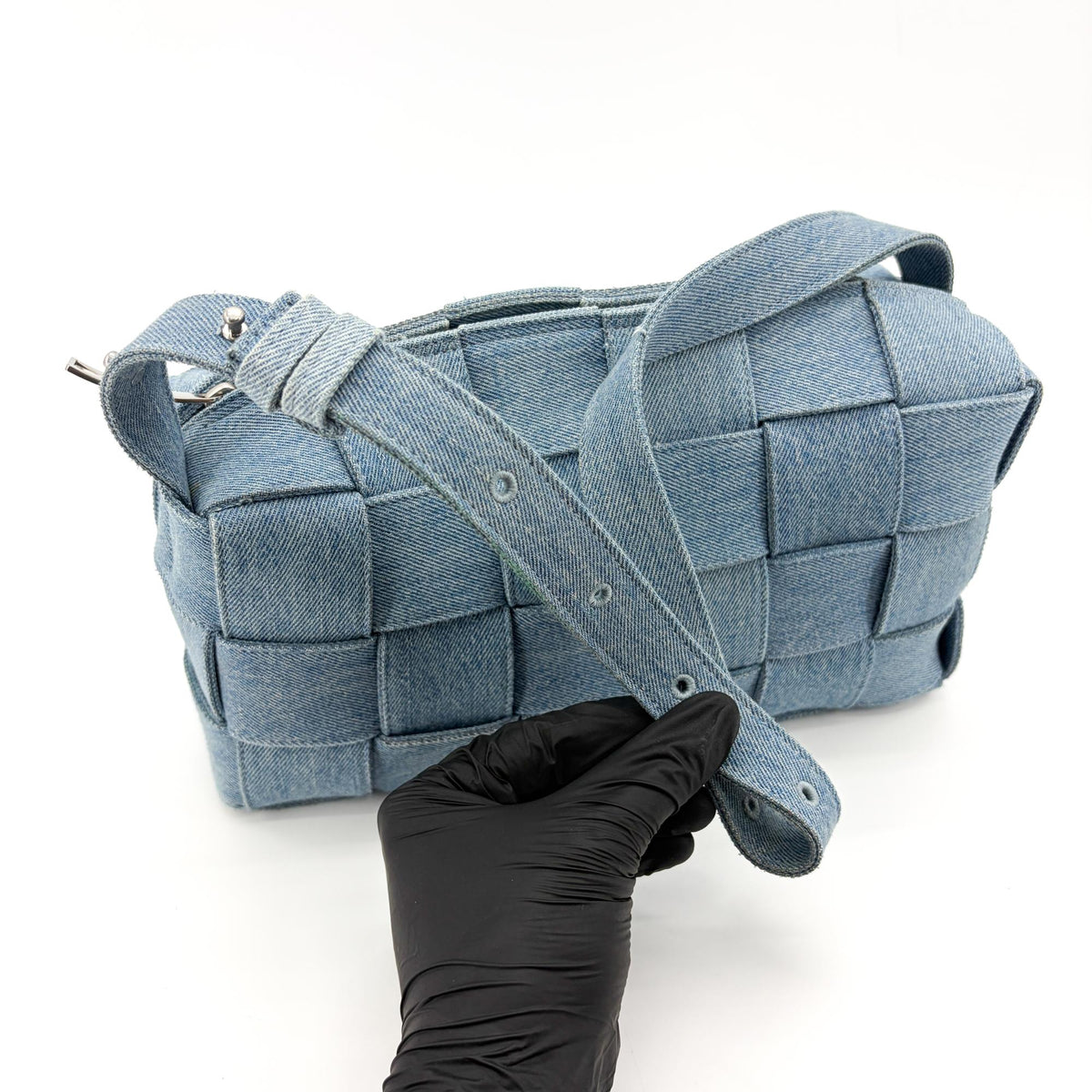 Bottega Veneta Cassette Maxi Intrecciato Denim, Blue, Denim, Crossbody Bag