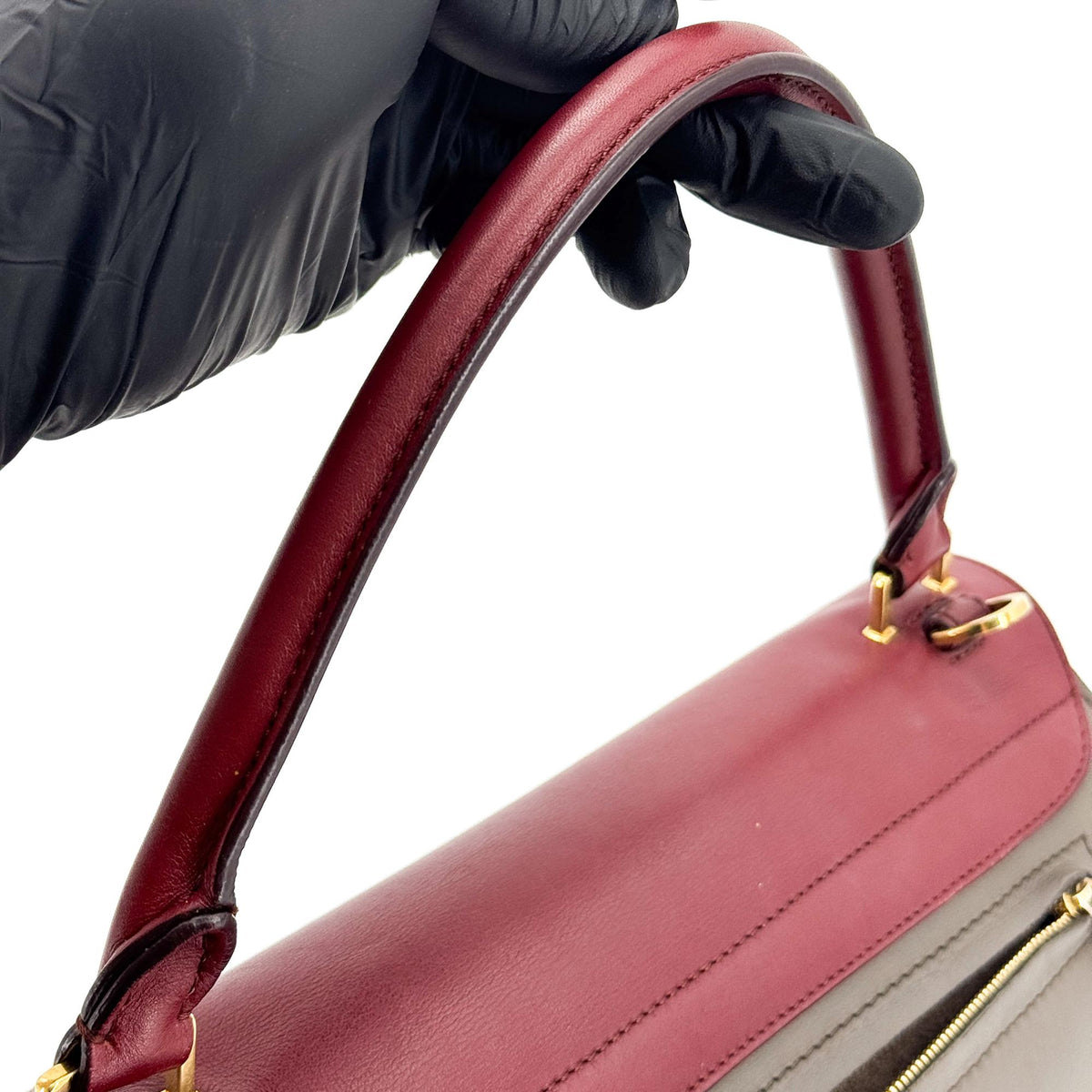 Celine Tricolor Trapeze Leather, Brown, Leather, Handbag