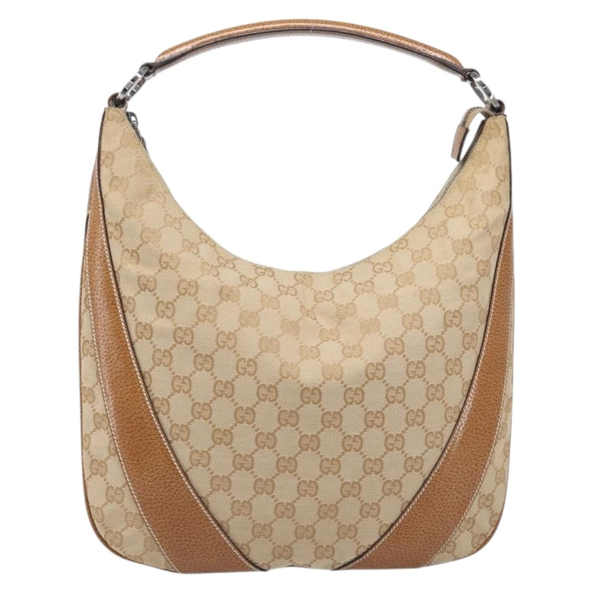 Gucci Vintage Zip Hobo GG Canvas with Leather, Beige, Canvas, Shoulder Bag
