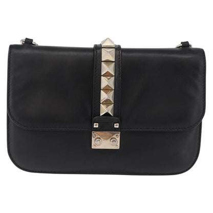 Valentino Garavani Glam Lock Leather, Black, Leather, Shoulder Bag