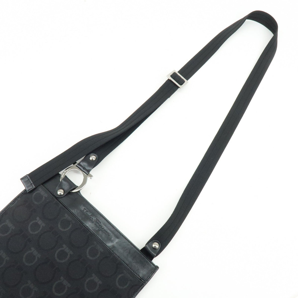 Salvatore Ferragamo Gancini Canvas and Leather, Black, Canvas, Crossbody Bag