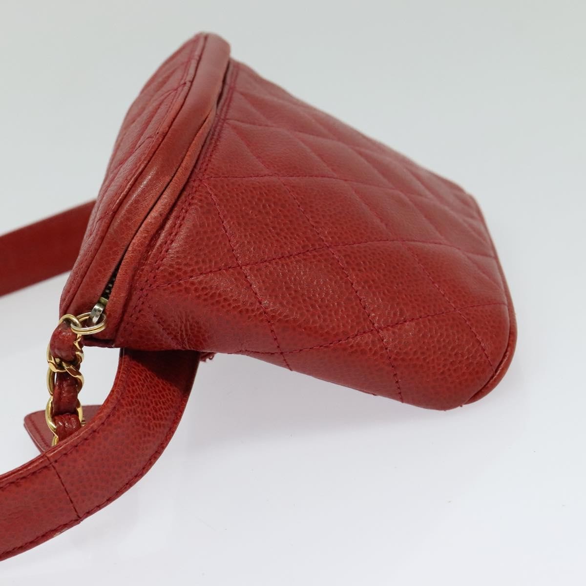 Chanel Vintage Zip Belt Quilted Caviar, Red, Leather, Shoulder Bag