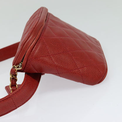 Chanel Vintage Zip Belt Quilted Caviar, Red, Leather, Shoulder Bag