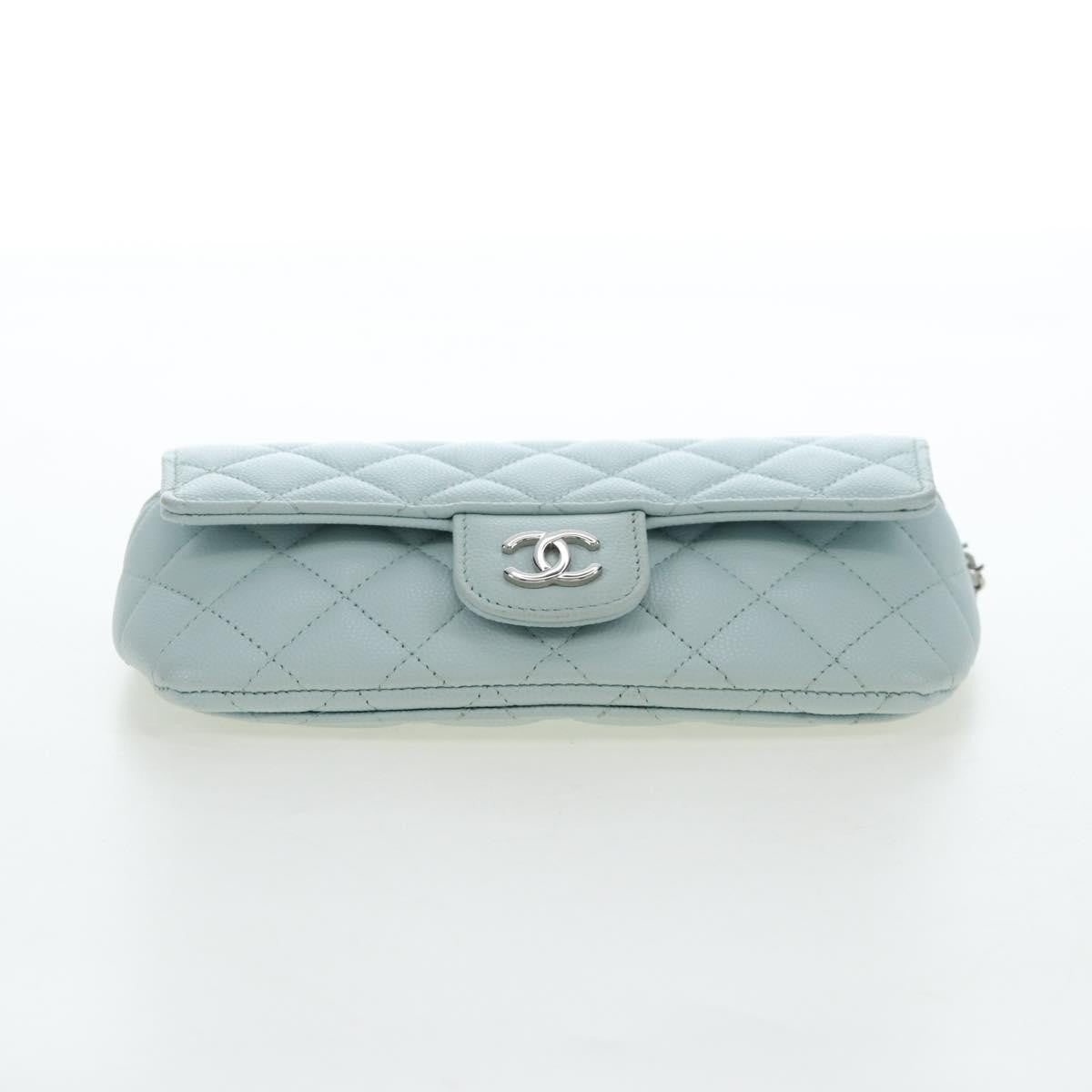 Chanel Classic Sunglasses Case with Chain Quilted Caviar, Blue, Calfskin, Clutch
