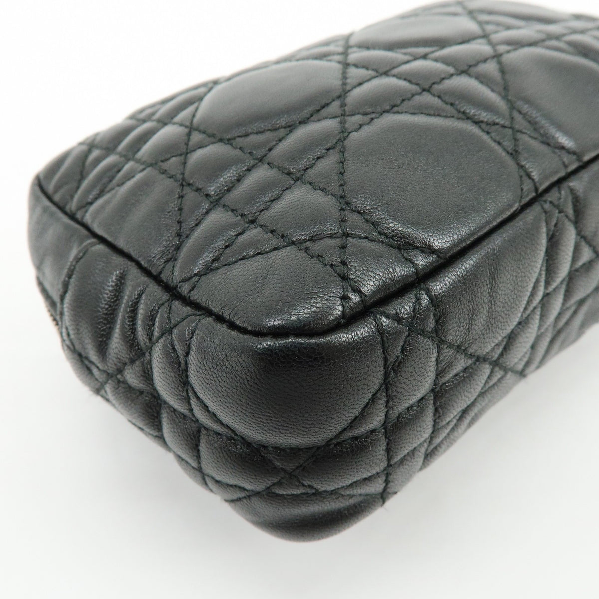Christian Dior Lady Dior Cannage Quilt Leather, Black, Leather, Wallet