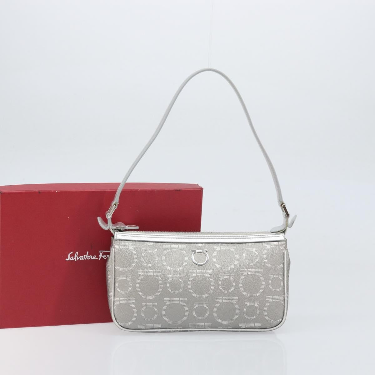 Salvatore Ferragamo Gancini Leather, Silver, Leather, Crossbody Bag