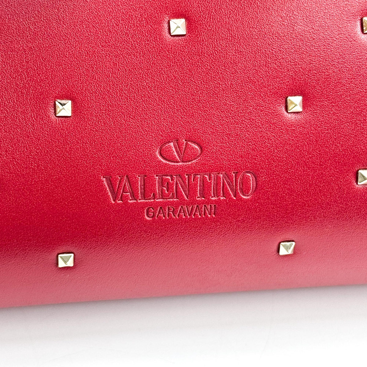 Valentino Garavani Demilune Clutch Studded Leather, Red, Leather, Clutch