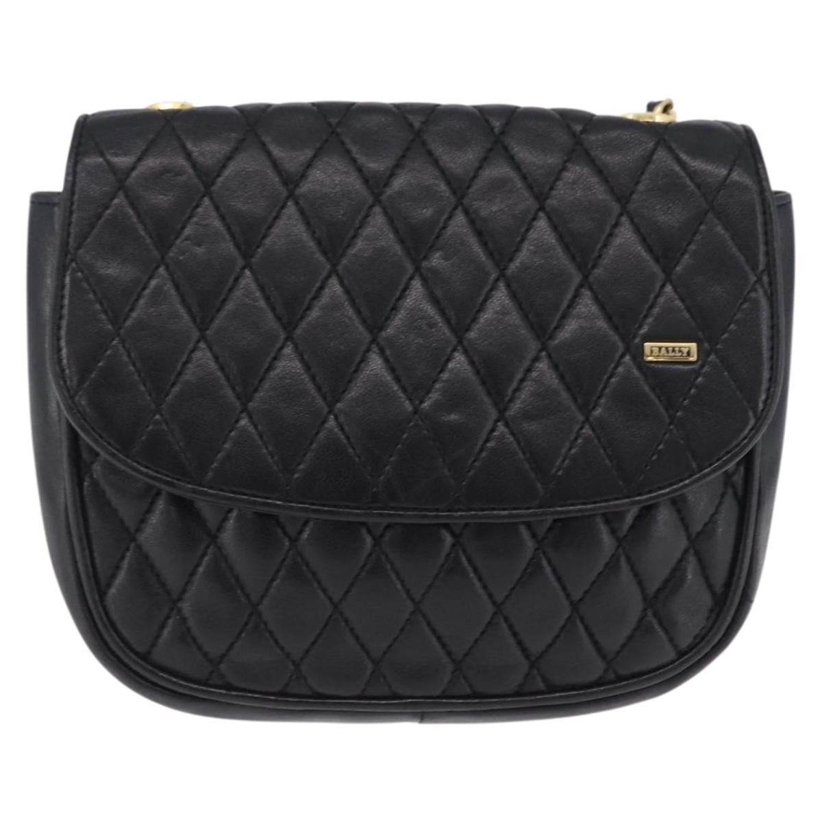 Bally Vintage Chain Quilted Leather, Black, Leather, Shoulder Bag