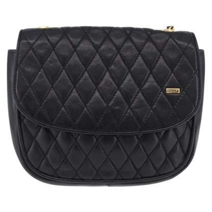 Bally Vintage Chain Quilted Leather, Black, Leather, Shoulder Bag