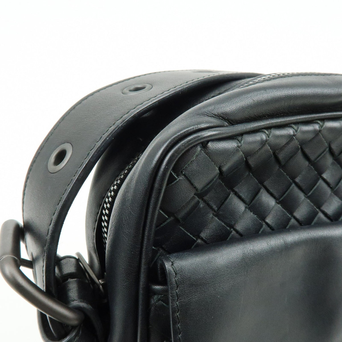 Bottega Veneta Front Pocket Messenger Intrecciato Nappa, Black, Leather, Handbag