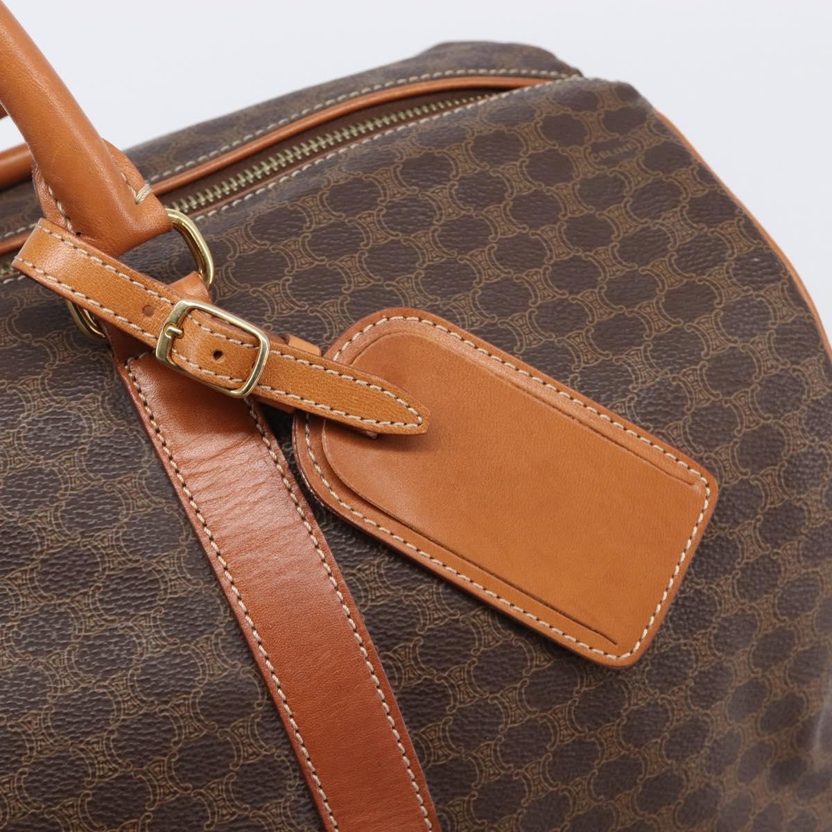 Celine Boston Triomphe Coated Canvas, Brown, Canvas, Handbag