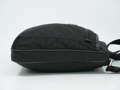 Prada Front Zip Messenger Quilted Tessuto, Black, Nylon, Shoulder Bag