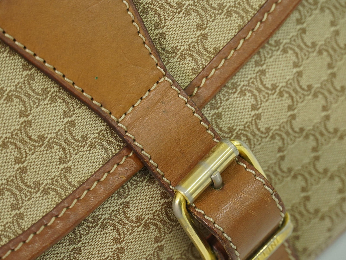 Celine Vintage Macadam Canvas and Leather, Beige, Canvas, Shoulder Bag