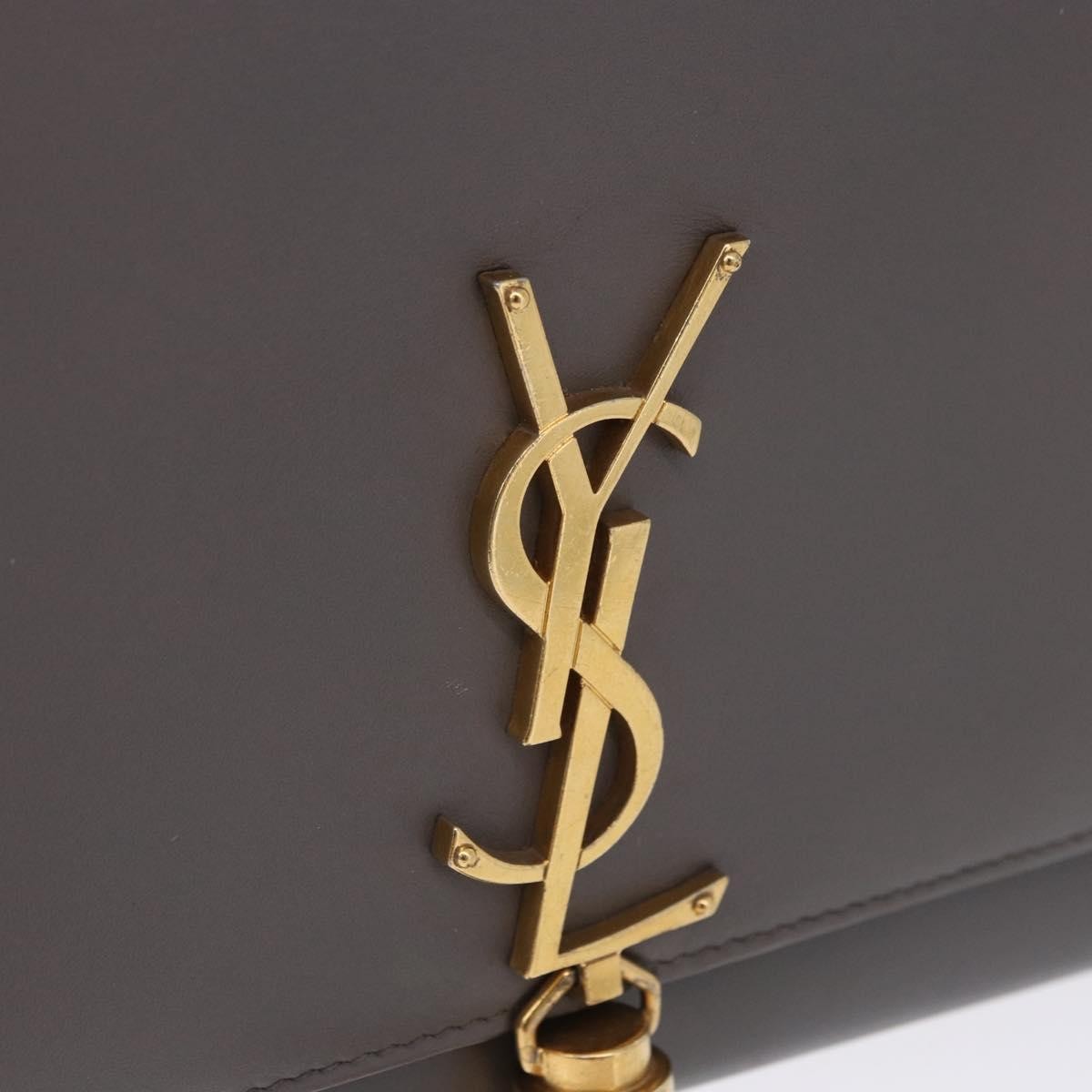 Saint Laurent Classic Monogram Tassel Leather, Gray, Leather, Shoulder Bag