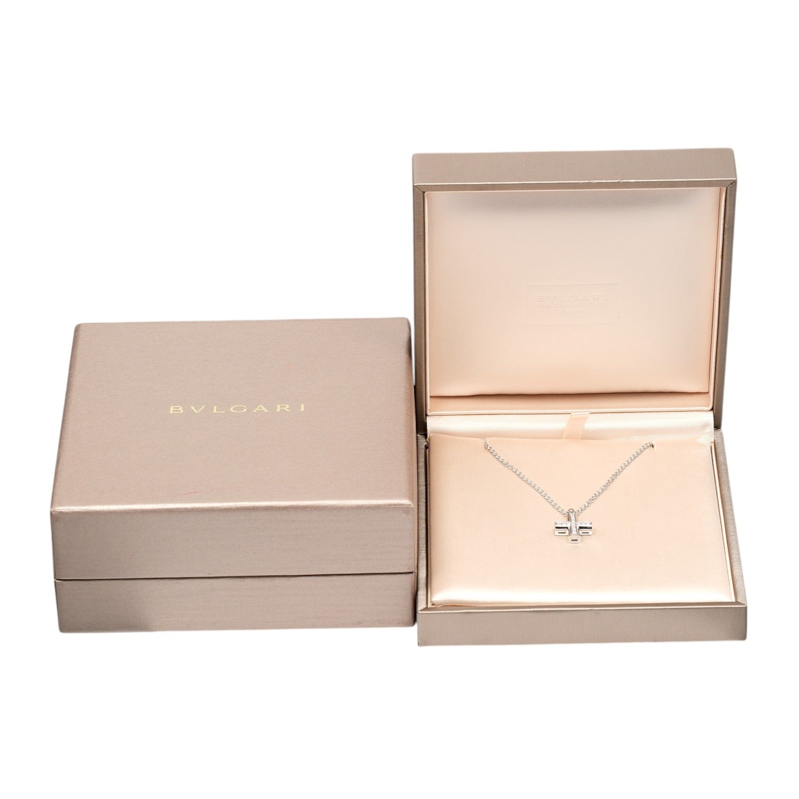 Bvlgari Greek Cross 18K White Gold with Diamonds, Silver, White Gold, Necklace