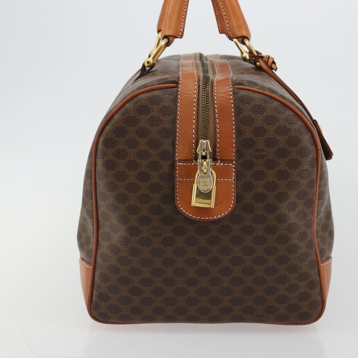 Celine Vintage Duffle Macadam Coated Canvas, Brown, Canvas, Handbag