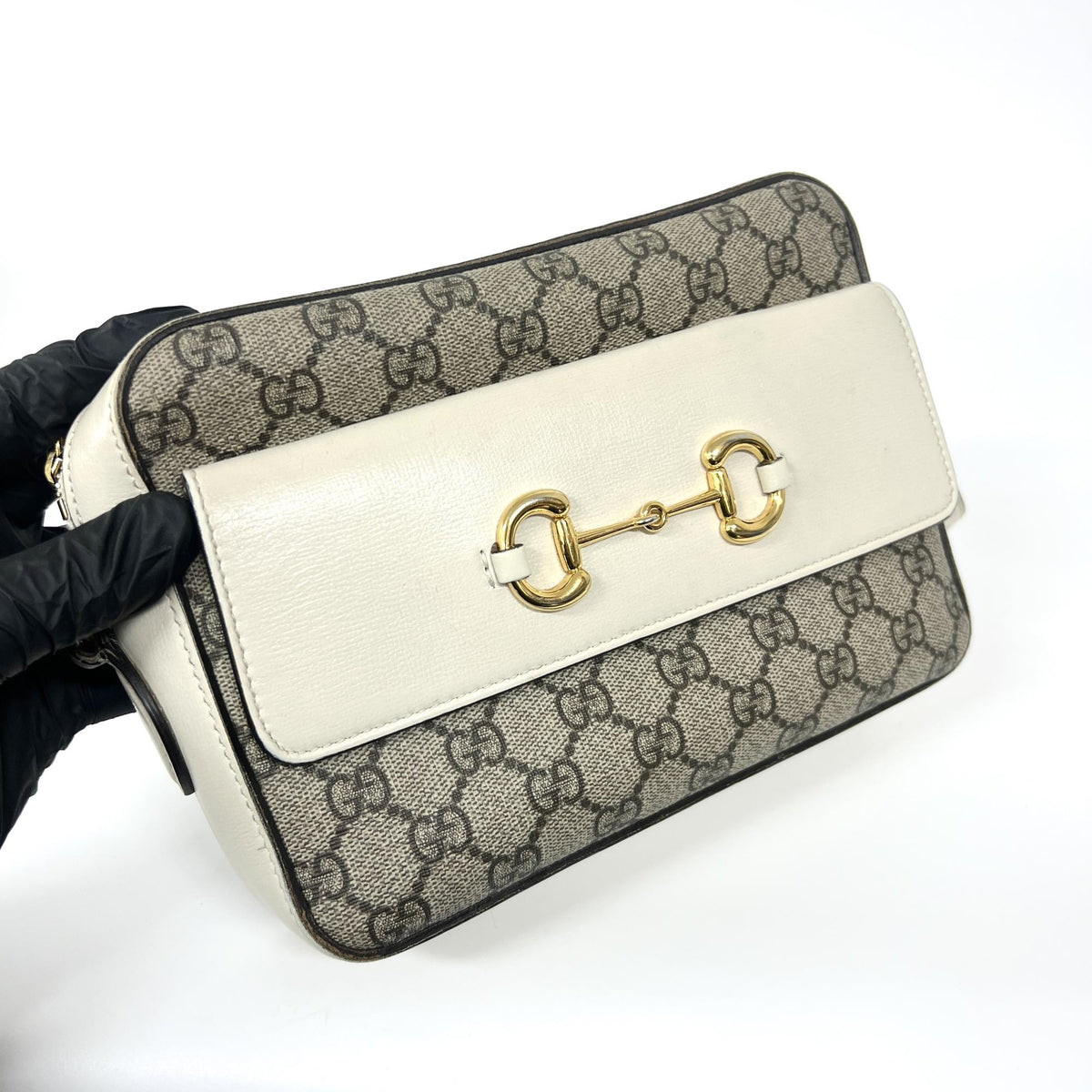 Gucci Horsebit 1955 Flap Pocket Camera GG Coated Canvas and Leather, Beige, Canvas, Shoulder Bag