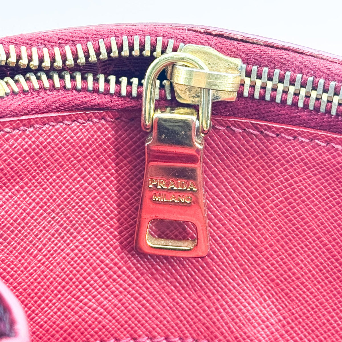 Prada Double Zip Lux Vernice Saffiano Leather, Red, Leather, Tote Bag