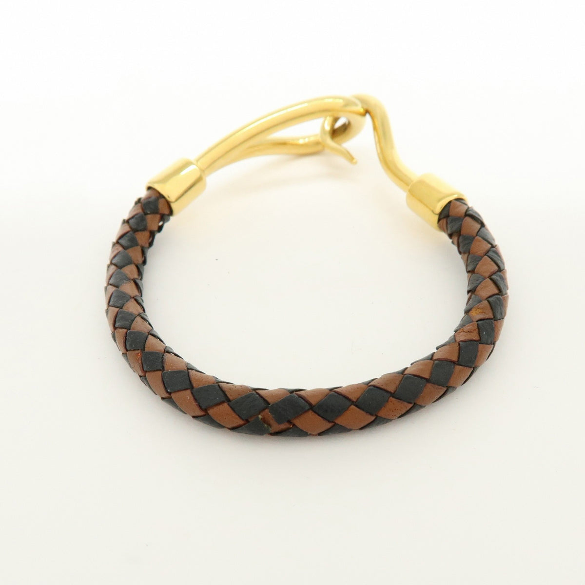 Hermes Jumbo Hook Braided Leather and Metal, Brown, Leather, Bracelet