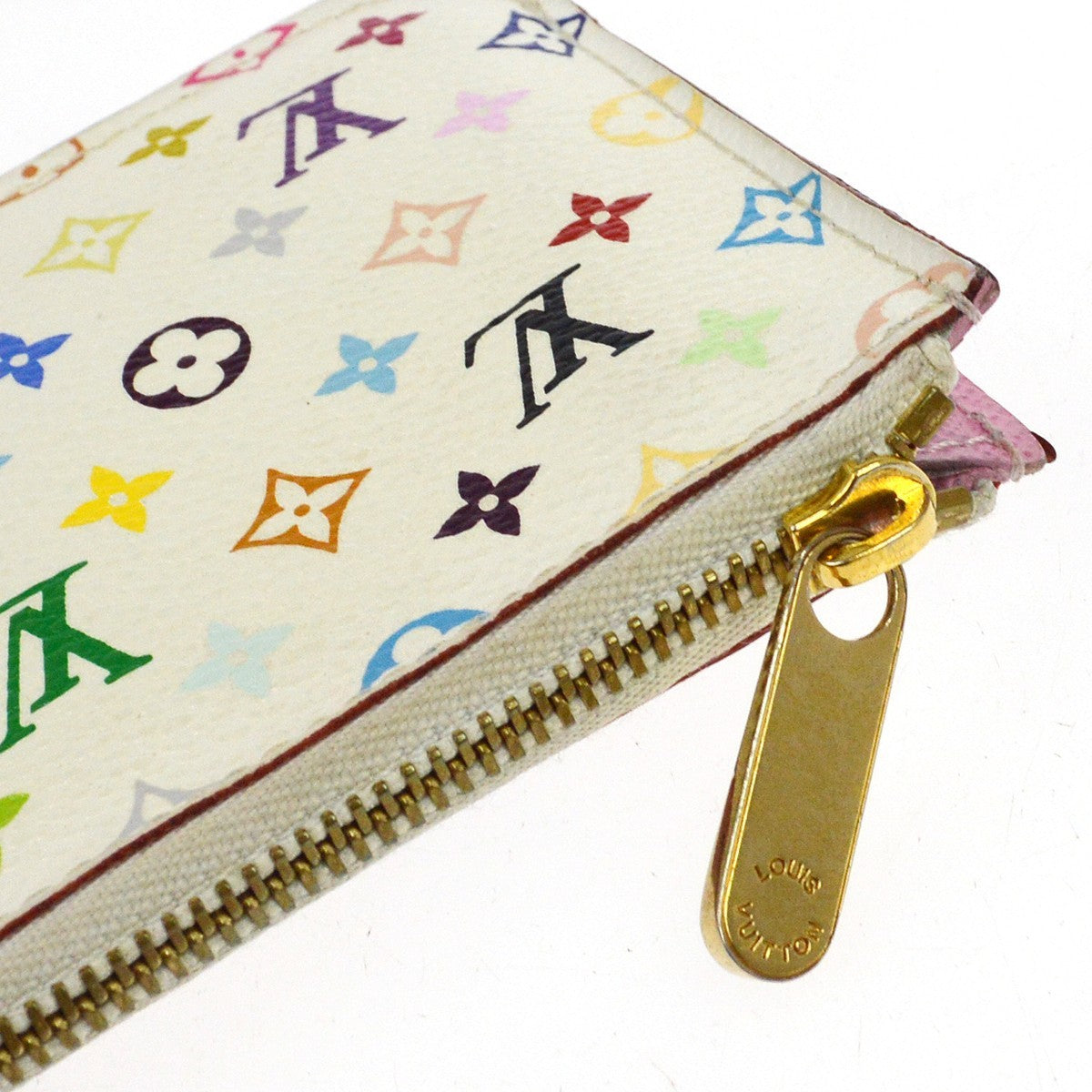 Louis Vuitton Pochette clés NM Monogram Multicolor Canvas, White, Calfskin, Wallet