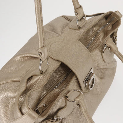 Salvatore Ferragamo Gancini Leather, Gold, Leather, Handbag