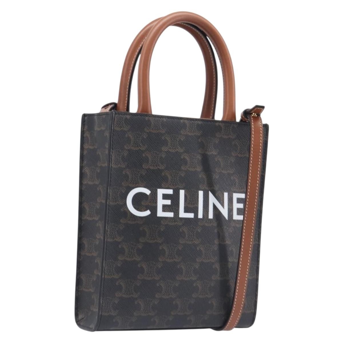 Celine Vertical Cabas Triomphe Coated Canvas, Black, Canvas, Tote Bag
