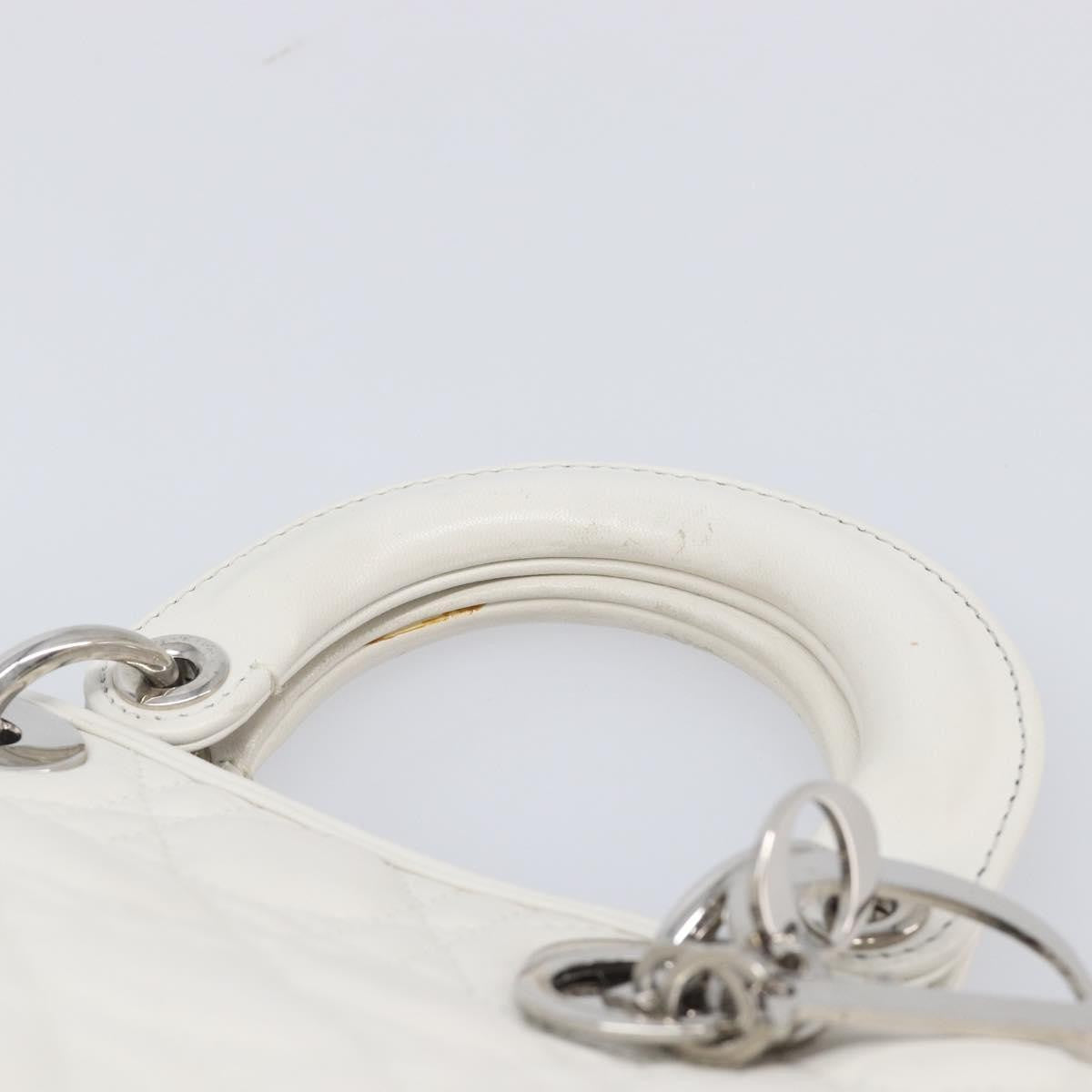 Christian Dior Lady Dior Cannage Quilt Lambskin, White, Leather, Handbag