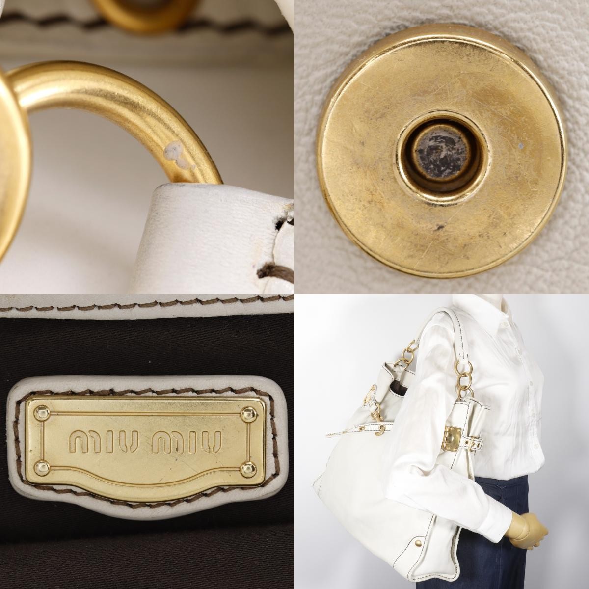 Miu Miu Madras Shoulder Leather, Beige, Leather, Crossbody Bag