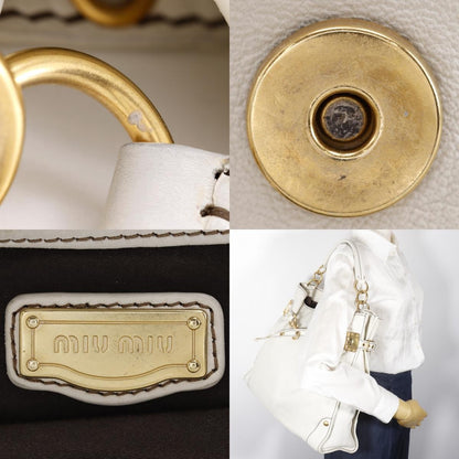 Miu Miu Madras Shoulder Leather, Beige, Leather, Crossbody Bag