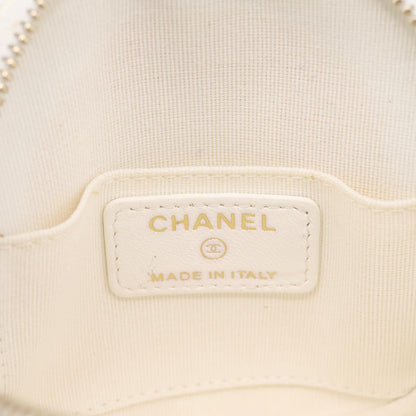 Chanel Camellia Round Clutch with Chain Lambskin, White, Leather, Clutch