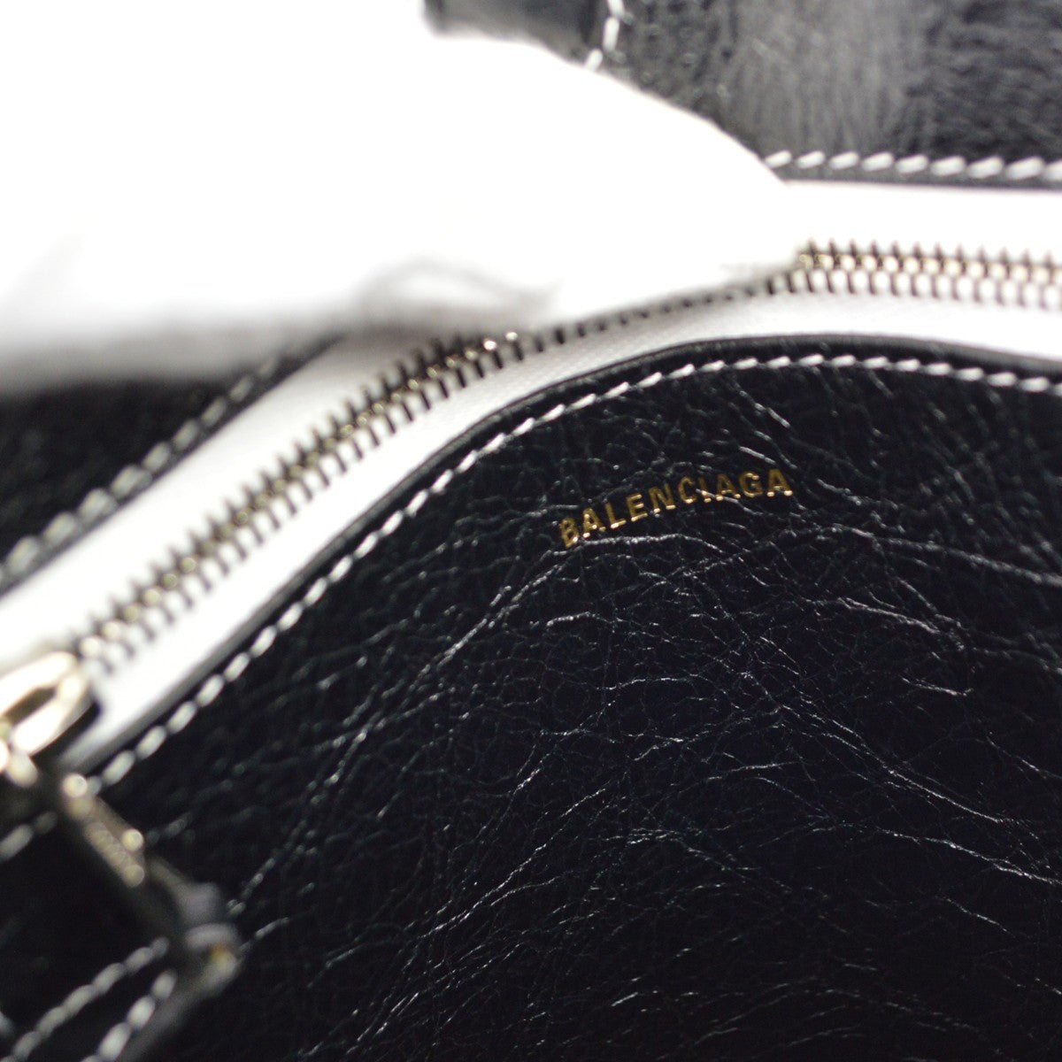 Balenciaga Barbes East West Shopper Tote Striped Leather, Black, Leather, Tote Bag