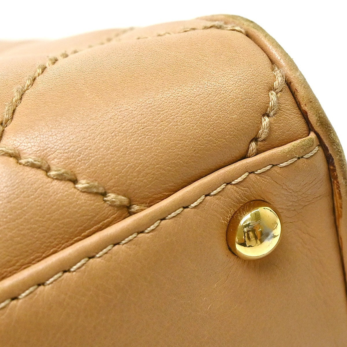 Chanel Surpique Zip Around Satchel Quilted Leather, Beige, Leather, Handbag