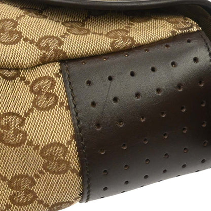 Gucci Buckle Messenger GG Canvas, Beige, Canvas, Handbag