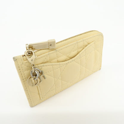 Christian Dior Lady Dior Card Holder Cannage Quilt Patent, Yellow, Leather, Card Holder